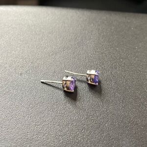Silver Purple Solitaire Stud Earrings